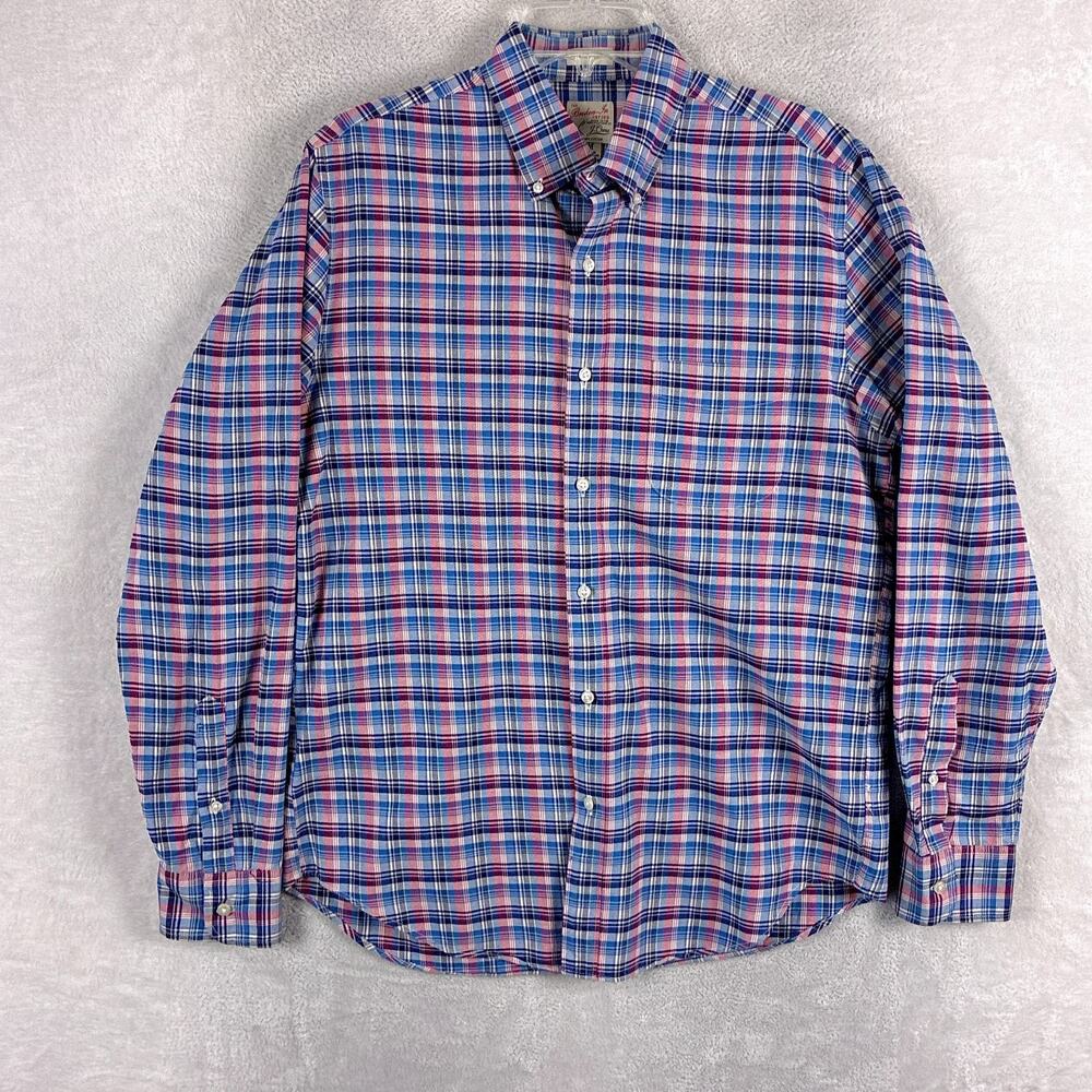 J.Crew Shirt Men M Blue Pink Plaid Broken In Oxford Preppy Heritage Classic OCBD